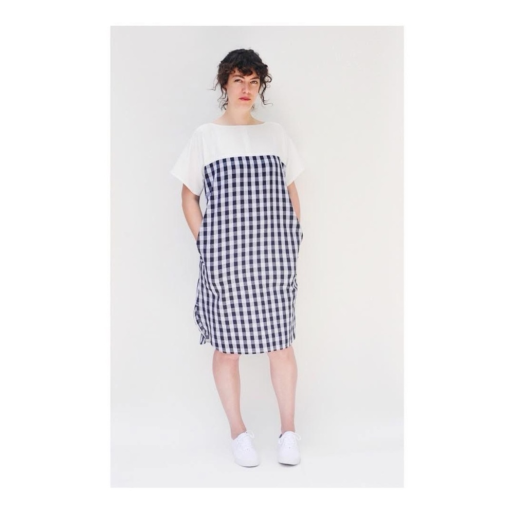 Gordon Handmade Black Palaka Midi Muu Dress Medium 100% Cotton